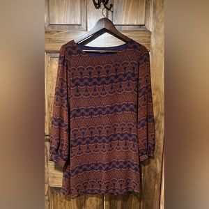 EN CRĖME long sleeve mini dress, purple/rust, size small